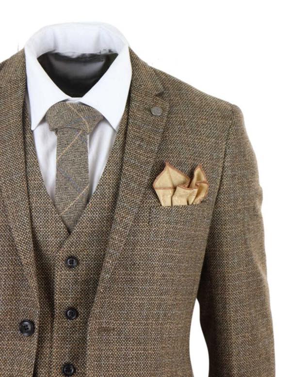 Paul Andrew Mens 3 Piece Brown Tweed Check Vintage Retro Suit
