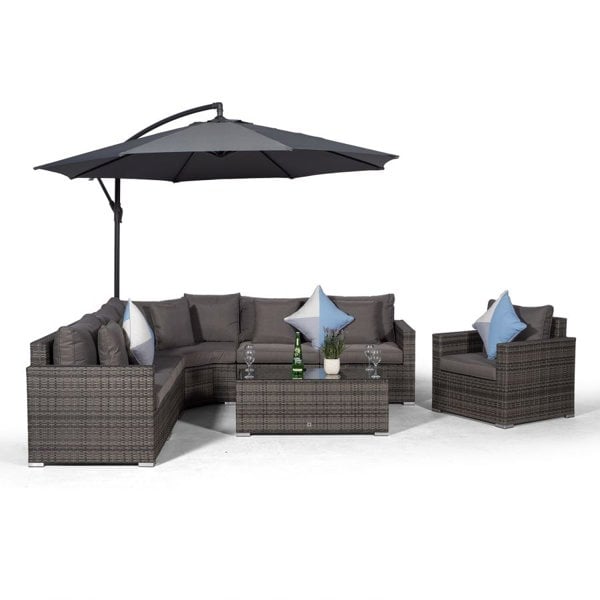 Giardino Santorini L Shape Modular 6 Seat Rattan Corner Sofa Set With Armchair & Coffee Table