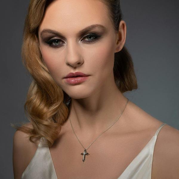 Sterling Silver Elegant Black and Silver Cross Necklace for Women - namana.london