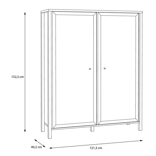 Wyld Haus Egtved Black and Natural Oak Wood Effect Large Wide Display Cabinet 2 Doors 4 Drawers