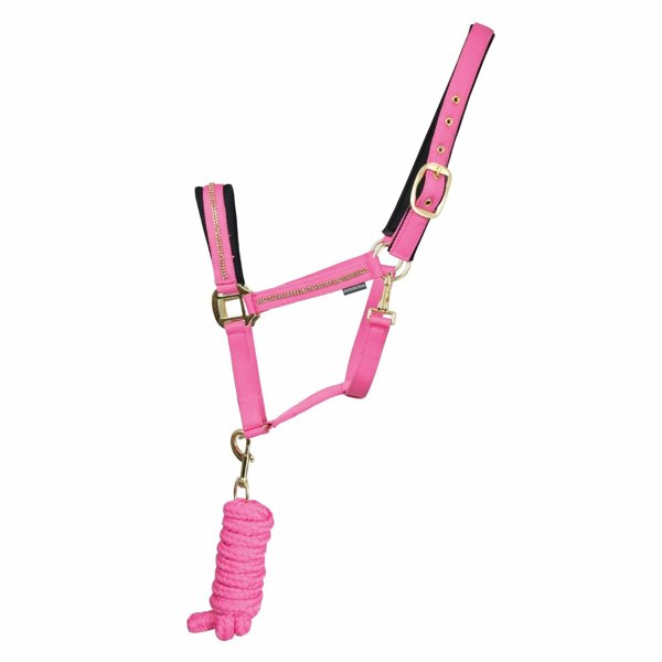 Hy Sparkle Horse Headcollar and Leadrope Set - Pink/Gold