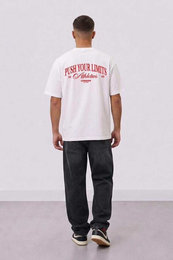 London Attitude Push Your Limits Oversized Heavyweight T-Shirt in Red Print