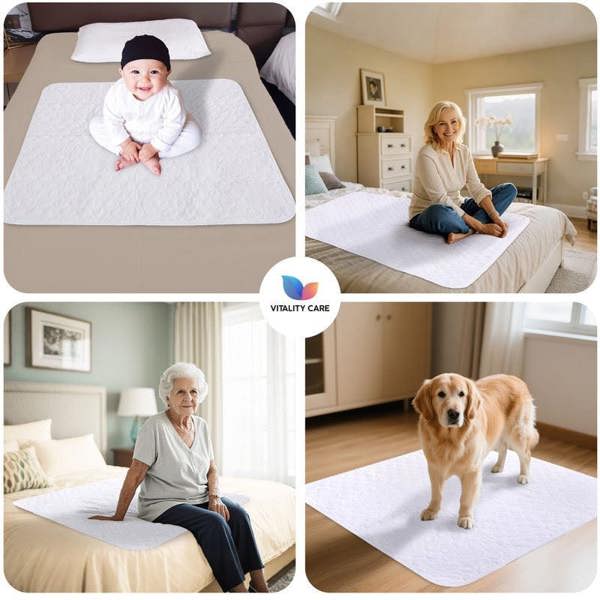 Vitality Care Incontinence Washable Bed Pads Protection Sheets - Reusable with High Absorbency