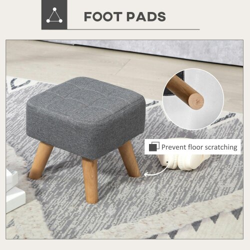 Wyld Haus Sayo Linen Look Light Grey Square Padded Footstool Tufted Diamond