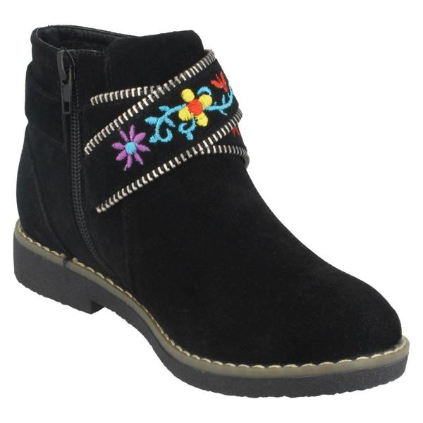 Spot On Girls Spot On Ankle Boots With Embroidered Flowers H5072