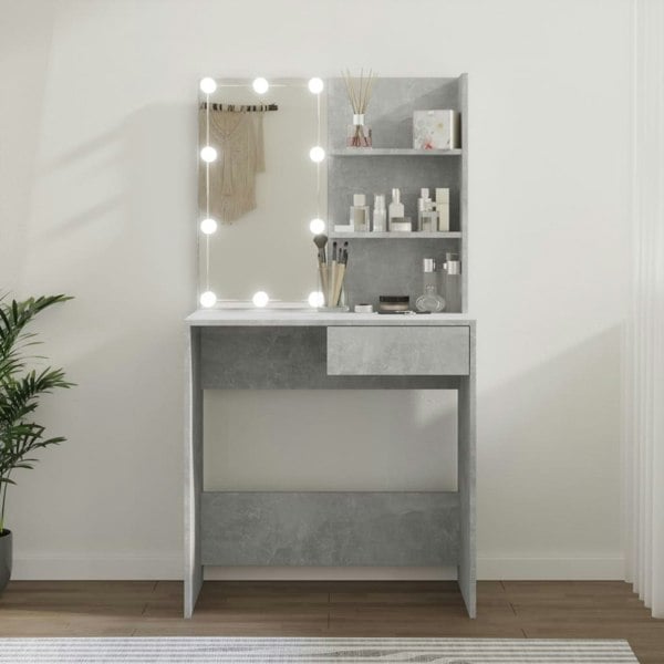 Berkfield Dressing Table with LED Concrete Grey 74.5x40x141 cm