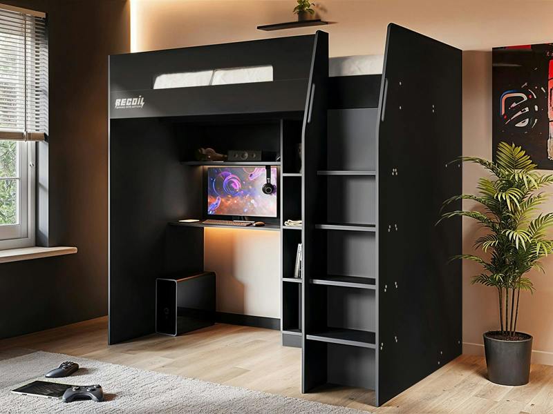 Flair Summit Gaming High Sleeper with Wardrobe Black