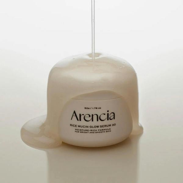Arencia Serum for treating dullness, rough skin texture, and dehydration – Brightening Korean Rice Mucin serum from Atelier De Glow UK.