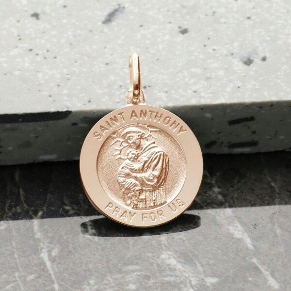 Christopher James of London 9ct Rose Gold Plated St Anthony 3D Medal With Optional Engraving and Chain