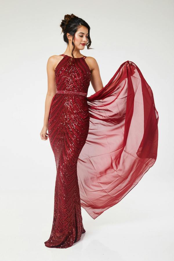 LuvForever Reya - Wine Sequin Maxi Dress