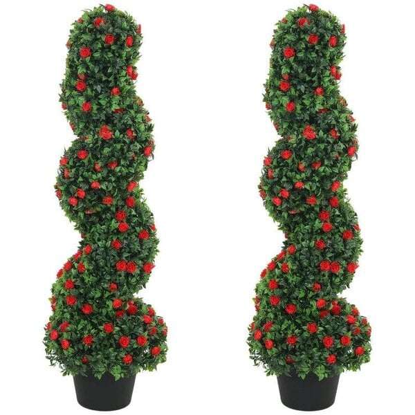 Decorative Artificial Plants Set of 2, UV Resistant Fake Plants in Pot for Indoor Outdoor Decor, 90cm, Red
