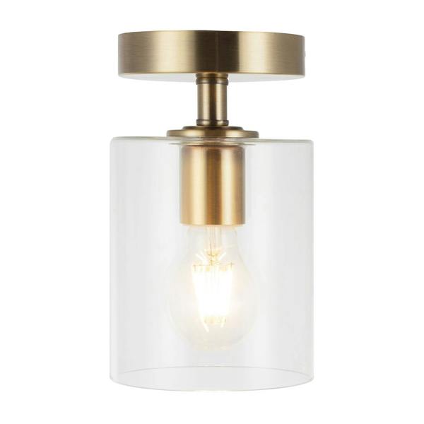 Antique Brass Compact Ceiling Light Fitting with Clear Glass Shade Image 3