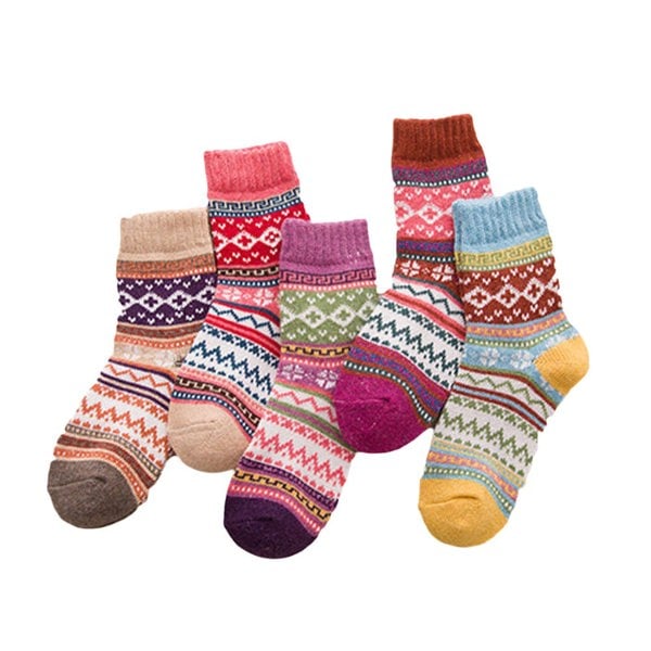 Anysox 5 Pairs Wool Socks One Size 5-9 Thick Warm Winter Mix Colors