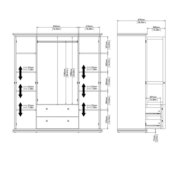 Wyld Haus Osaka Farmhouse Dark Grey Wooden Wardrobe 4 Doors 2 Drawers