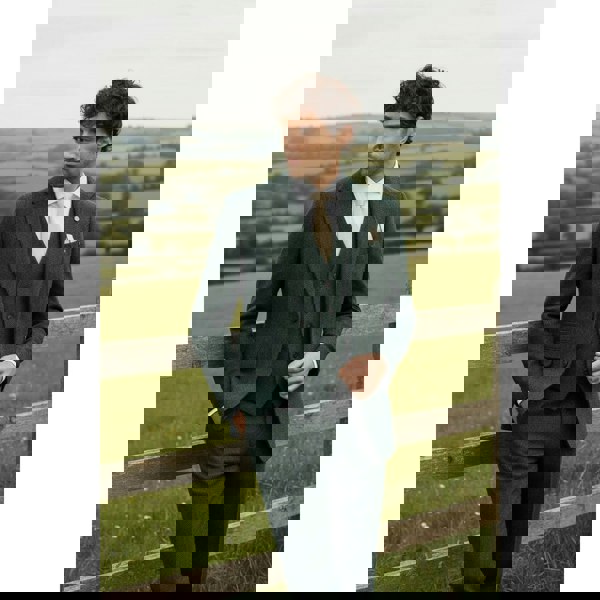 House Of Cavani Thomas - Men’s Olive Green 3 Piece Wool Blend Tweed Suit