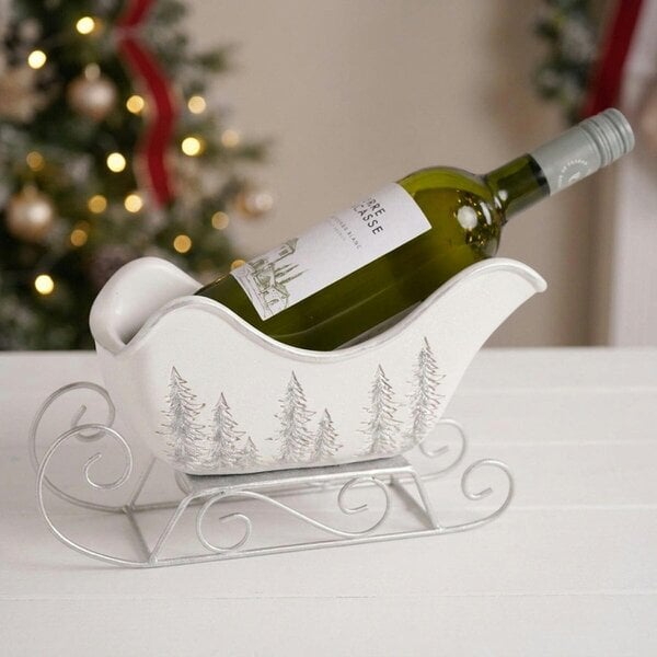 Garden Greatness Resin and Metal Silver Sparkle Sleigh Wine Holder