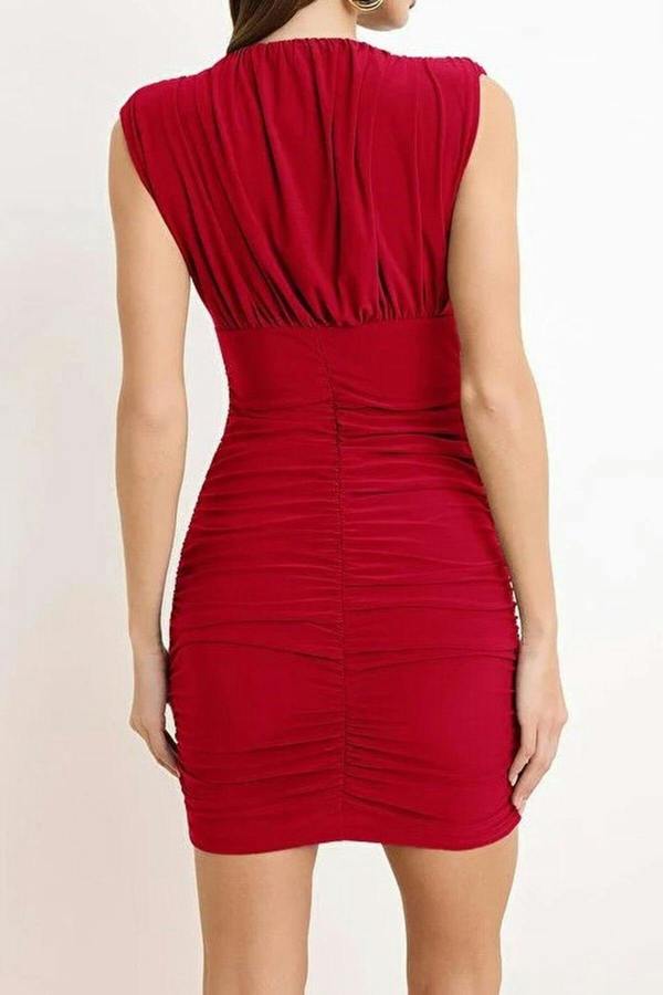 WOVCOR Mini Knitted Draped Evening Dress
