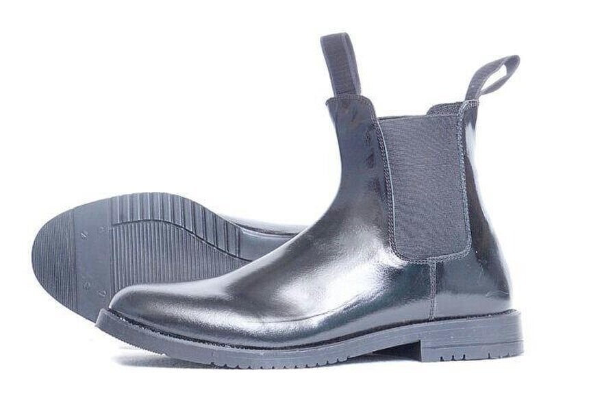 eQuitack Adults Leather Chelsea Horse Riding Jodhpur Boots With Elasticated Side Panels & Pull Tabs Black