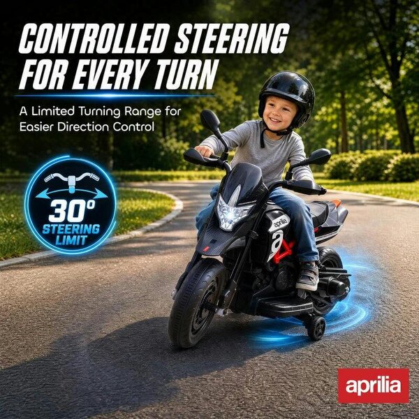 6V Kids Electric Motorbike with Training Wheels, Headlight, Music, Horn for 80-110 cm Height, 18 Months-4 Years, Black