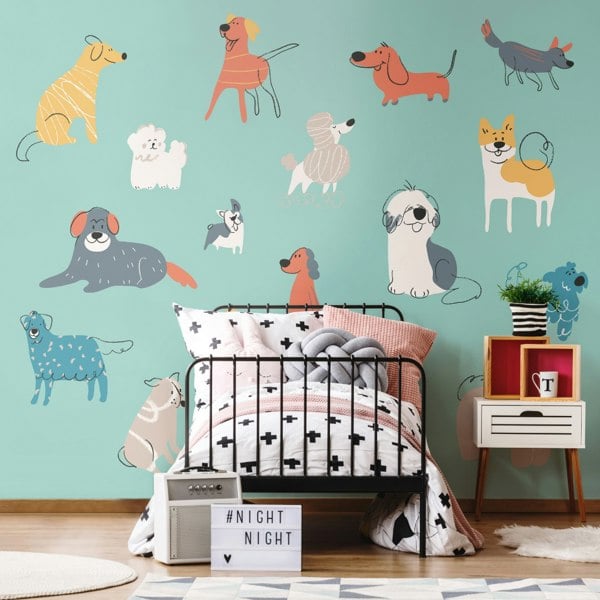 Origin Murals Happy Dogs Wall Mural - Blue