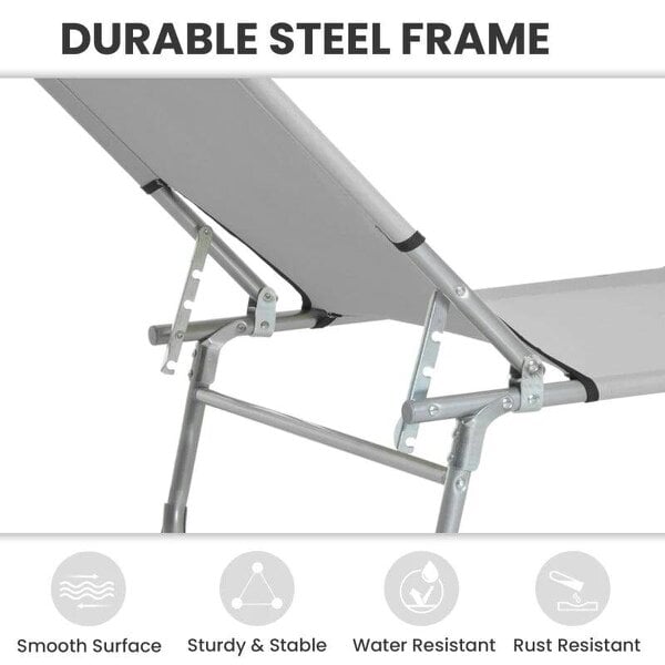 Reclining Sun Lounger Chair Folding Camping Bed with 4-Position Adjustable Backrest, Grey