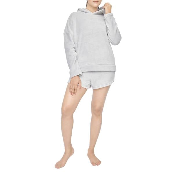 Smart Living Ladies Soft Fleece Hoodie & Shorts Set - Cozy, Stylish Loungewear - Light Grey