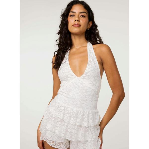 Pink Vanilla Lace Halter Neck Tiered Playsuit