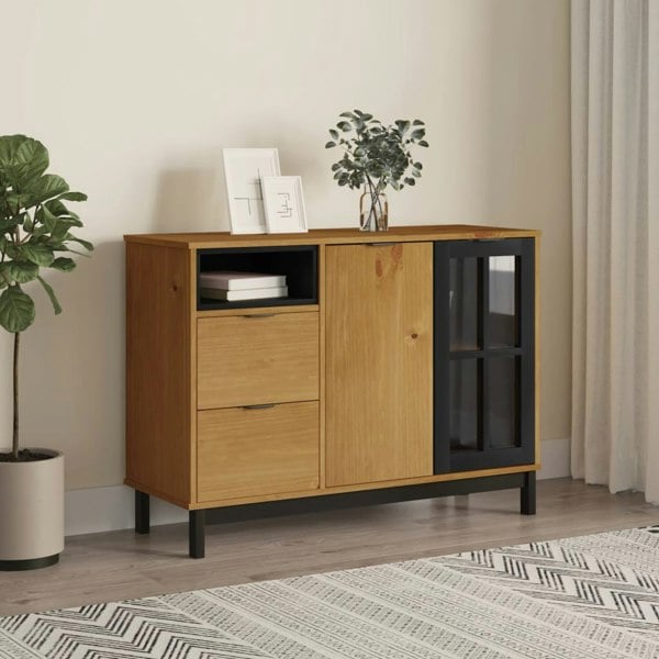 Berkfield Sideboard with Glass Door FLAM 110x40x80 cm Solid Wood Pine