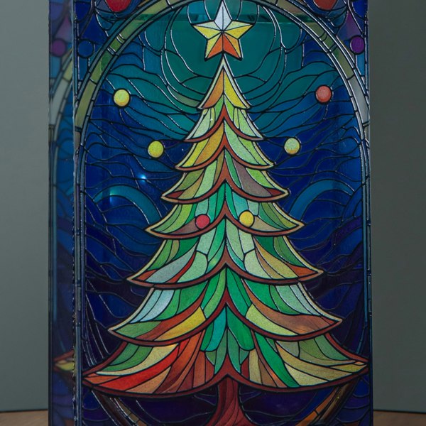 Samuel Alexander 21cm Battery Operated Double Sided Stained Glass Christmas Tree Decoration with LEDs