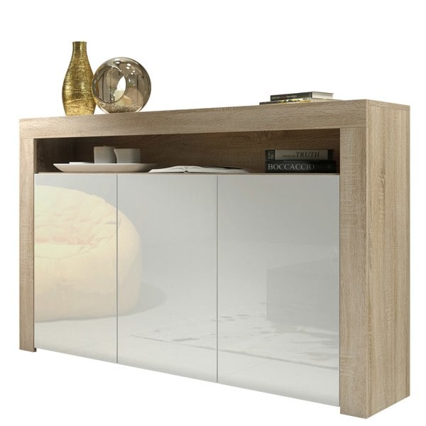 Mex Furniture Modern Sideboard 155cm – Oak Matt Body with White Gloss Doors
