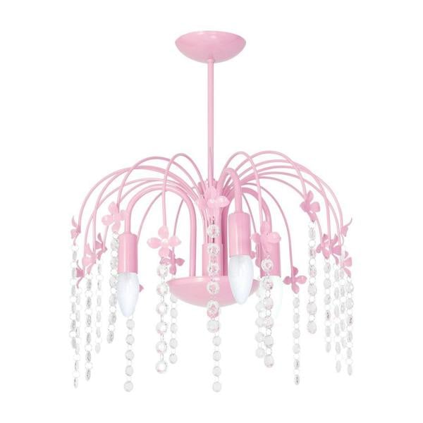 Milagro Laura Pendant Lamp Hand Made Baby Pink With Crystal Droplets