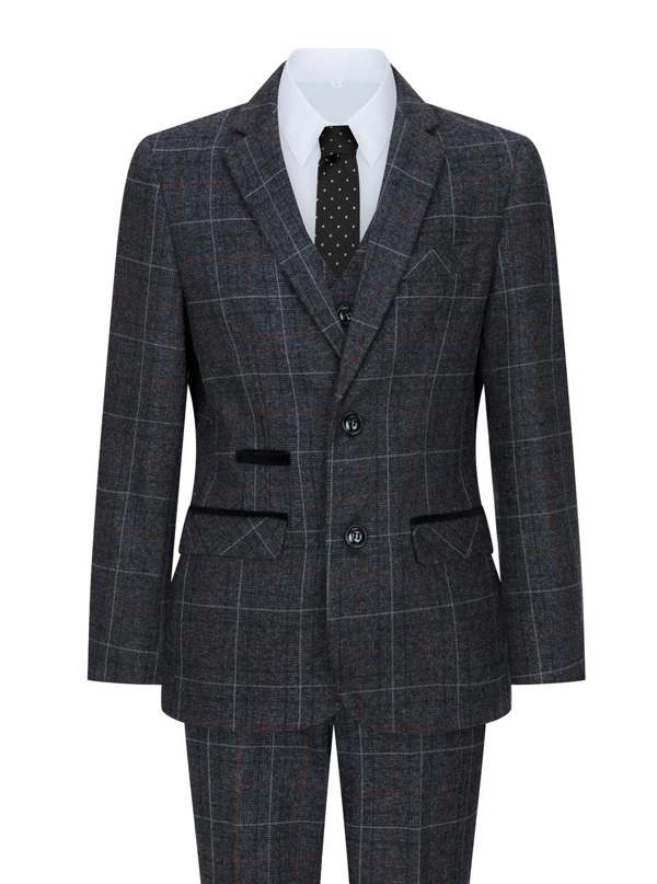 Paul Andrew Boys 3 Piece Charcoal Grey Tweed Check Vintage Retro Suit