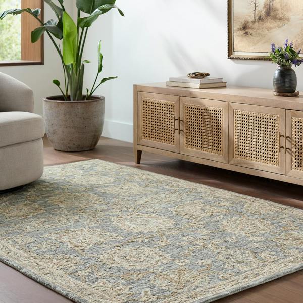 Livabliss Arnold-Hand Tufted Blue Beige Grey Wool Traditional Boho Rug