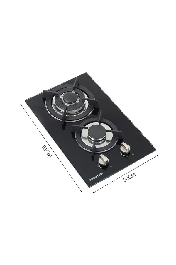 Living and Home 2-Burner Gas Stove Cooktop LPG Hob with Glass Top & Cast Iron Pan Stands（51 x 30 cm）