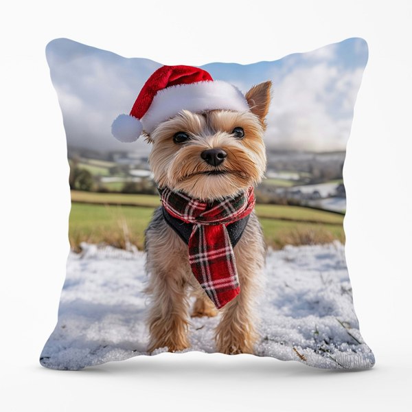 Warren Reed Snowy Christmas Yorkshire Terrier Cushion