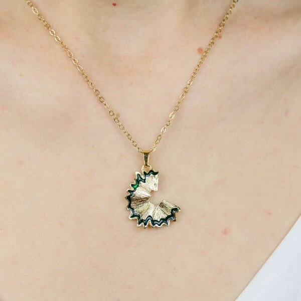 The Colourful Aura Orange Pencil Peel Shavings Minimalist Teacher School Pendant Necklace - Green - Green