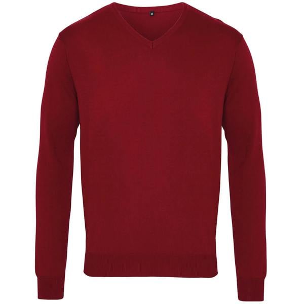 Premier Mens V-Neck Knitted Sweater - Burgundy