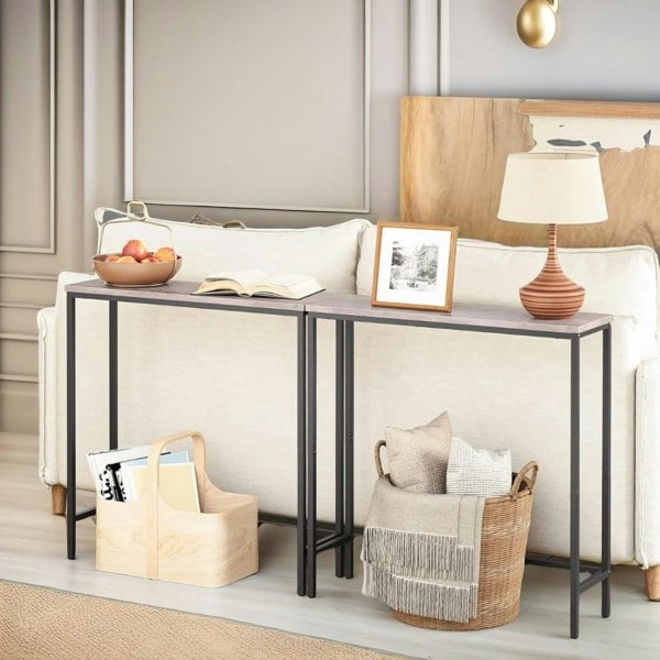 Rafaelo Mobilia Industrial Slim Hallway Console Table Greige