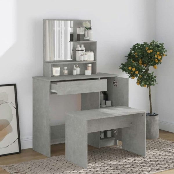 Berkfield Dressing Table Set Concrete Grey 86.5x35x136 cm