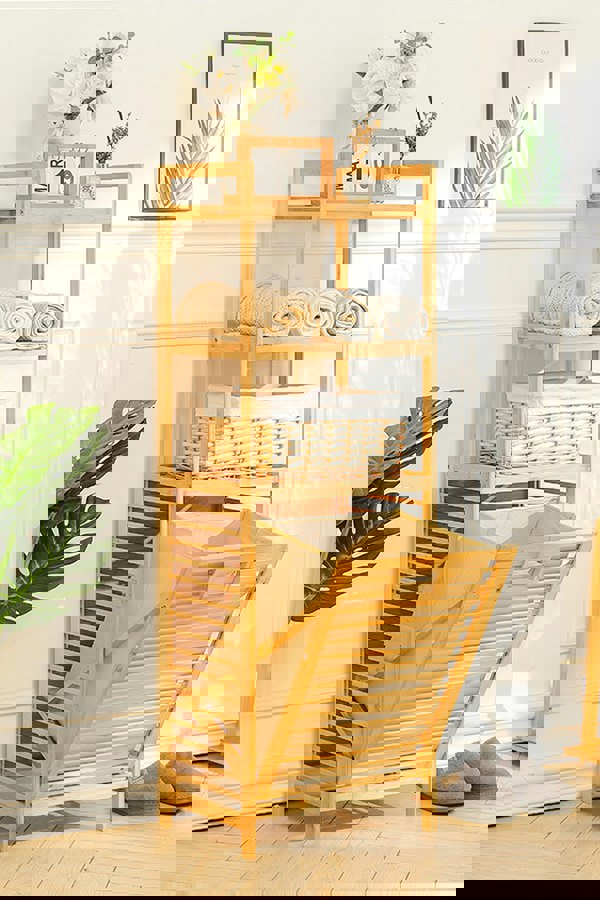 Living and Home Bamboo Laundry Hamper Basket with Liner Bag Storage Clothes Hamper with Handles