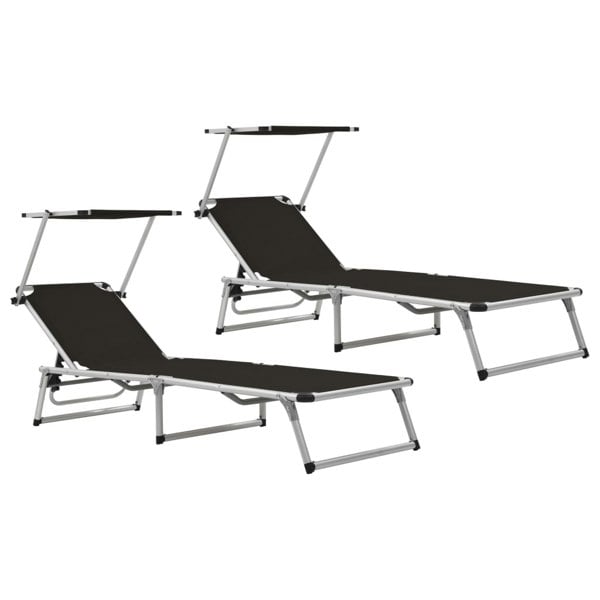 Berkfield Folding Sun Loungers with Roof 2 pcs Aluminium&Textilene Black