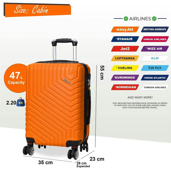Snowball Hard Shell Expandable Cabin 55 x 37 x 22 cm cm ABS Suitcase Luggage Suitable for Easyjet, Ryanair