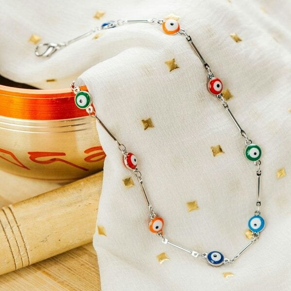 The Colourful Aura Multicolour Gold and Silver Evil Eye Charm Choker Protection Necklace
