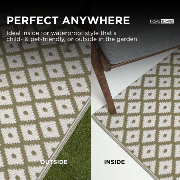 HOMESCAPES Outdoor Rug Luxury Waterproof Reversible Recycled, For Garden, May Geometric