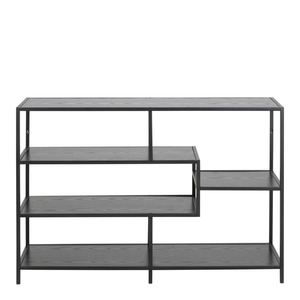 Furniture To Go Seaford Wide Black Metal Bookcase with 4 Black Oak Shelves