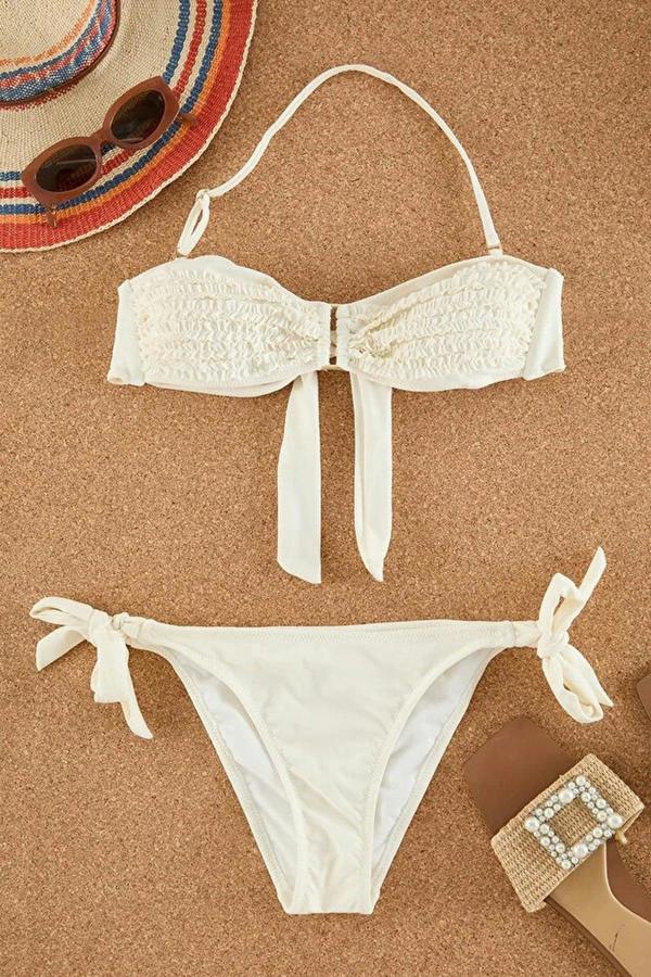 WOVCOR Ruffled Strapless Padded Regular Waist Bikini Set