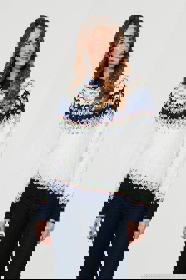 White | Fairisle Print Long Sleeve Jumper
