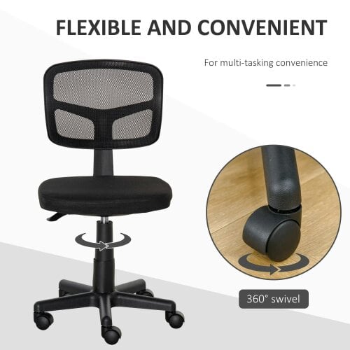 Bobobiy Small Office Chair without Arms, Ergonomic Swivel Mesh Desk Chair with Curved Back and Wheels, Holds Up to 120 kg