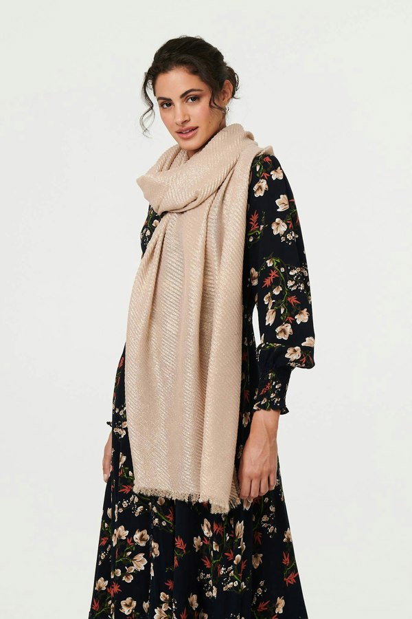 Pink | Sparkly Textured Long Shawl Scarf