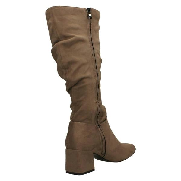 Spot On Ladies Spot On Rouched Mid Block Heel Knee High Boots F51242